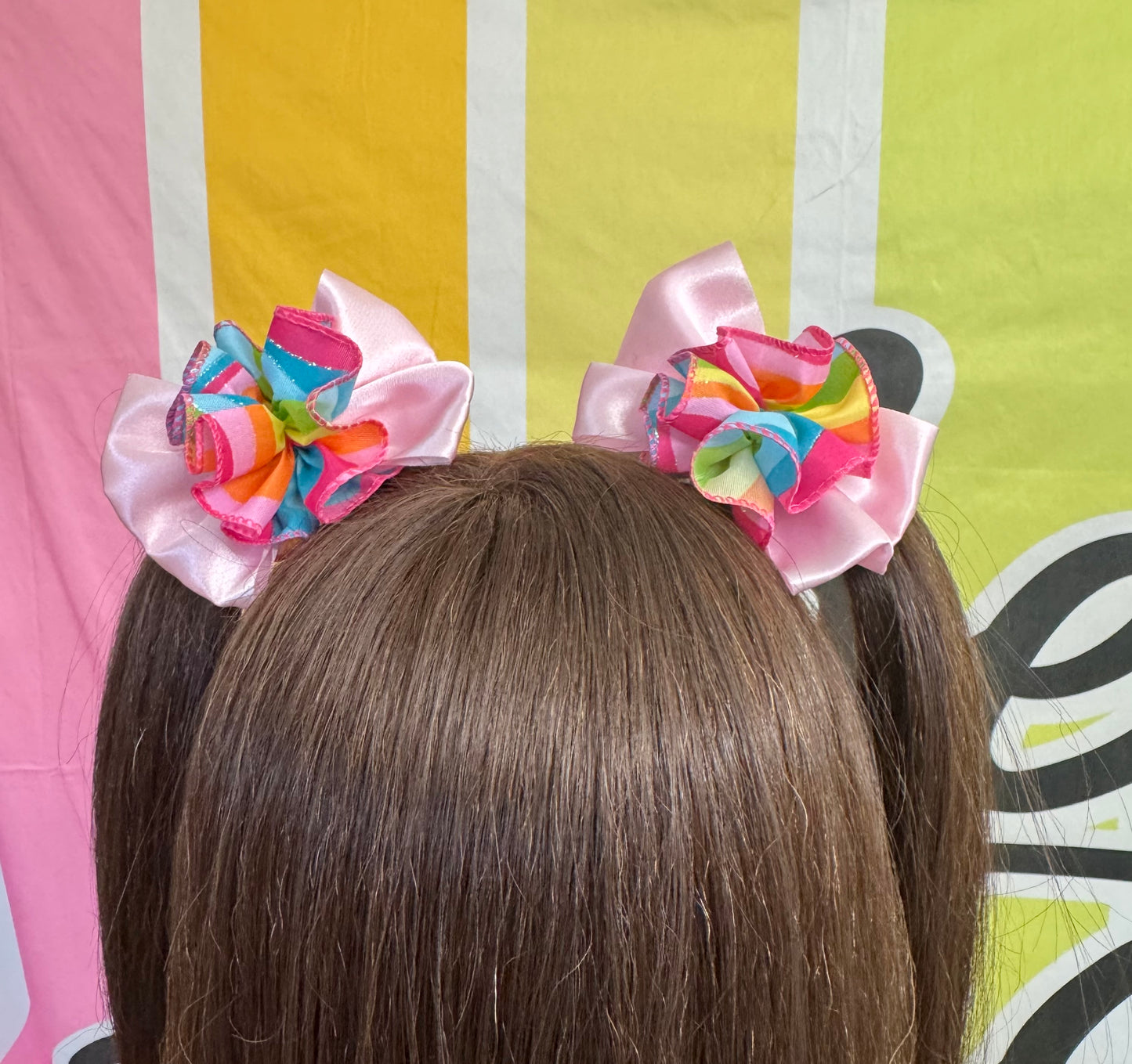 3.5” Pink Bow with 70s Ruffle Ball
