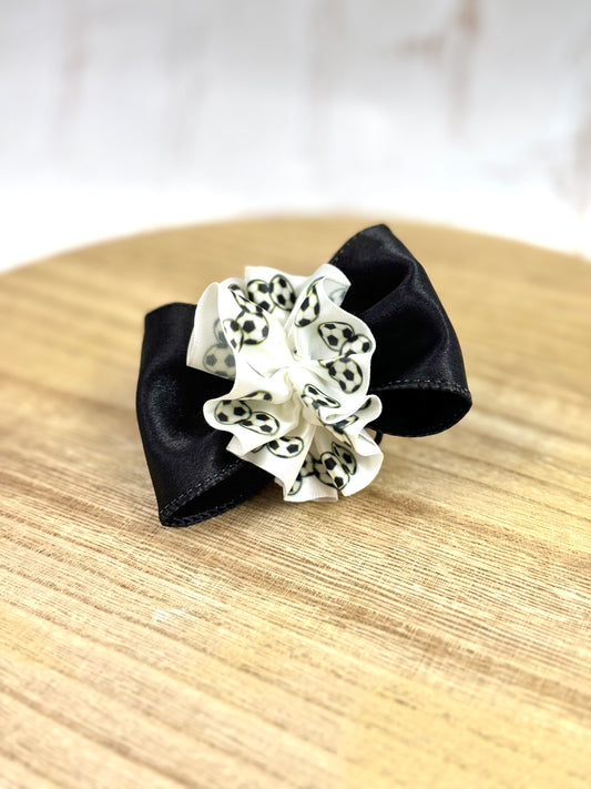 3.5” Black Bow with Soccer Ruffle Ball