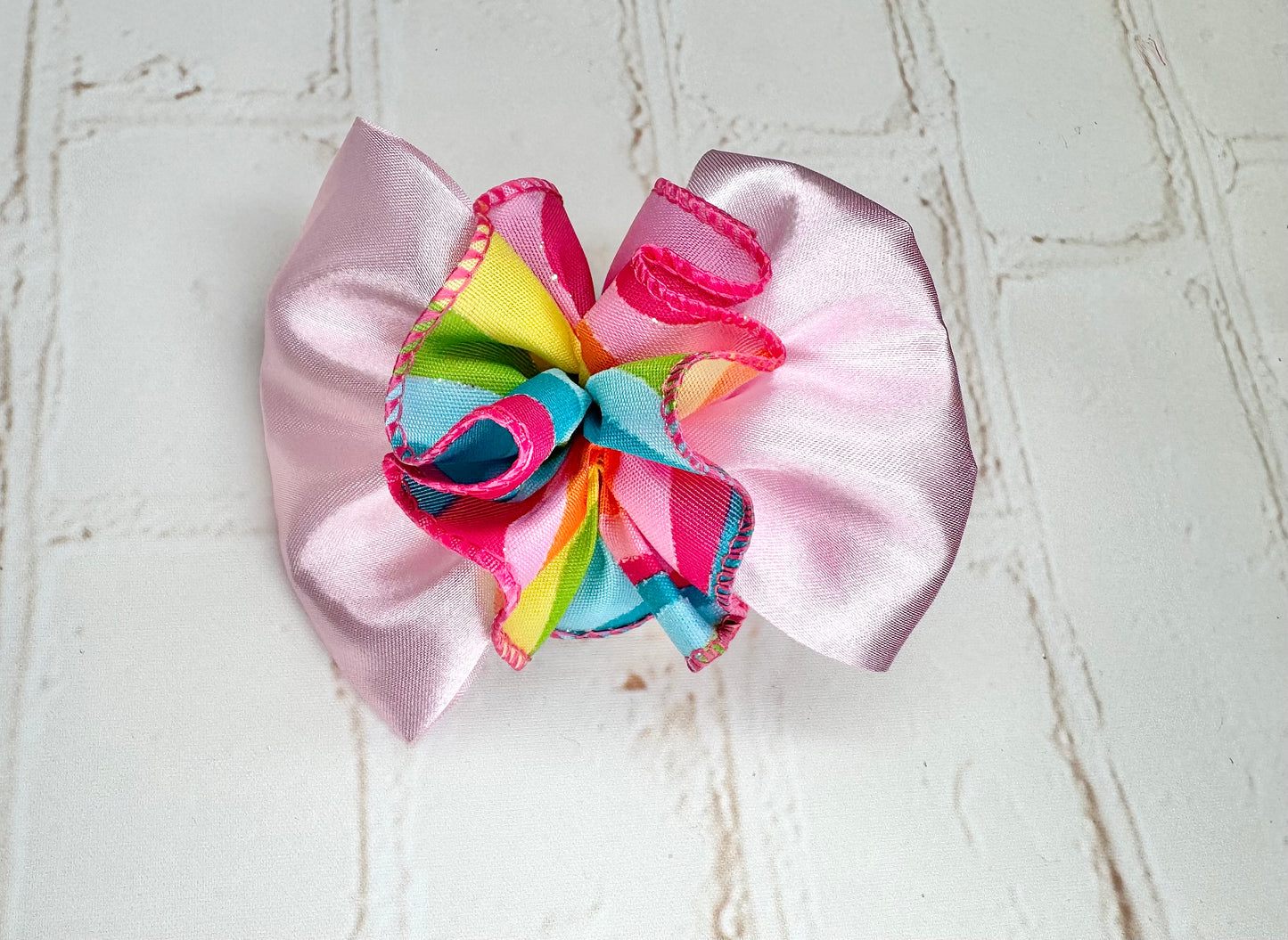 3.5” Pink Bow with 70s Ruffle Ball