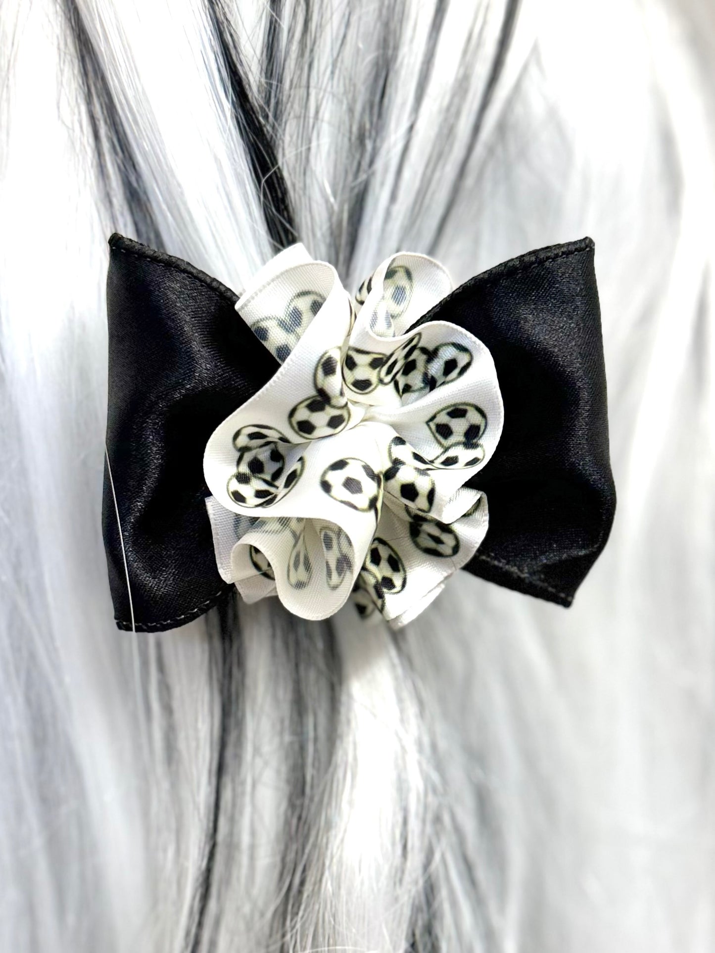 3.5” Black Bow with Soccer Ruffle Ball