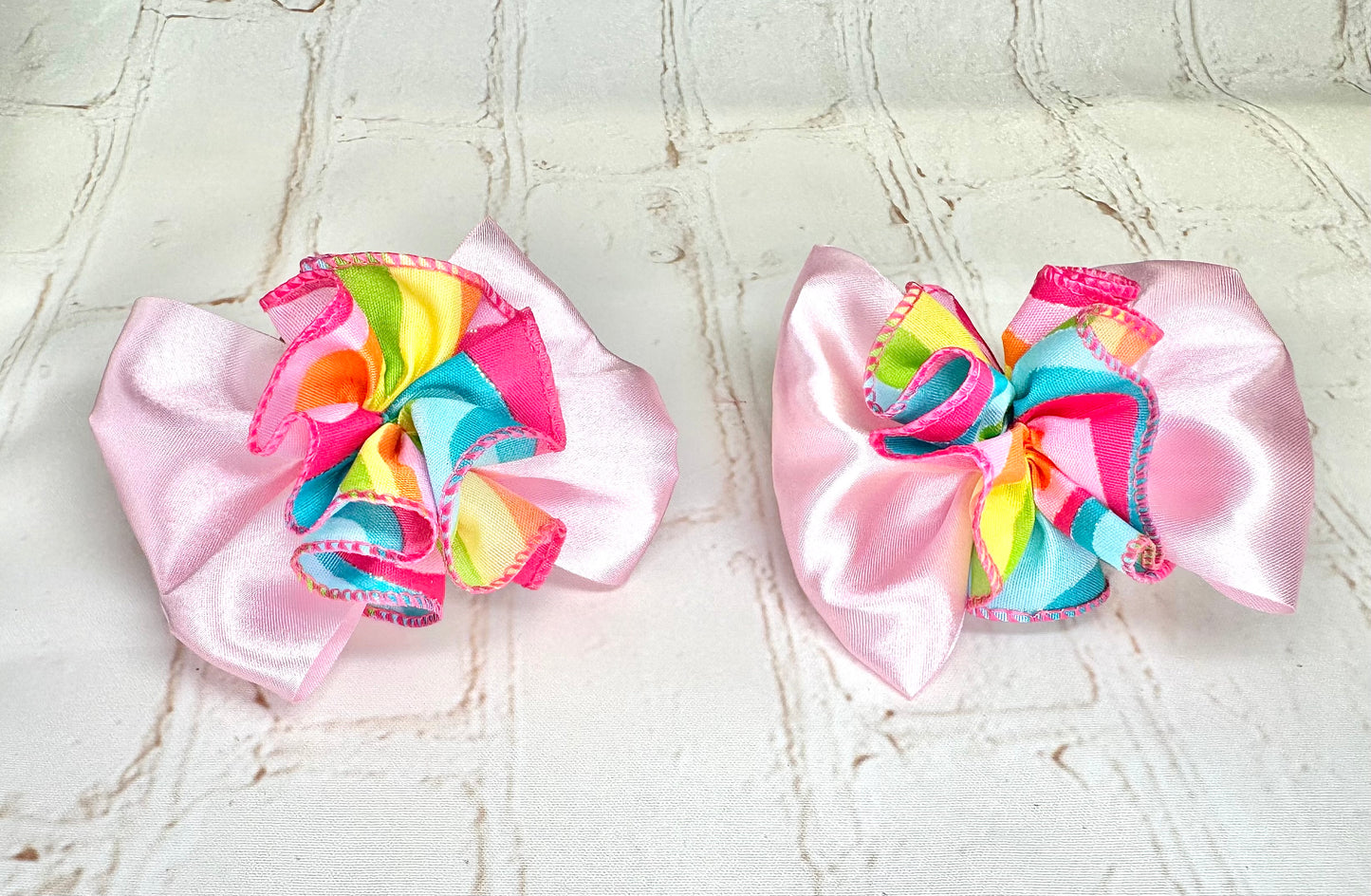 3.5” Pink Bow with 70s Ruffle Ball