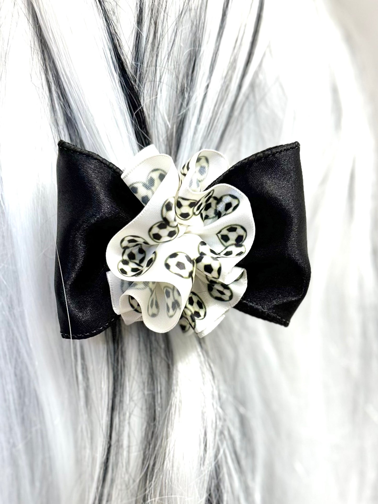 3.5” Black Bow with Soccer Ruffle Ball