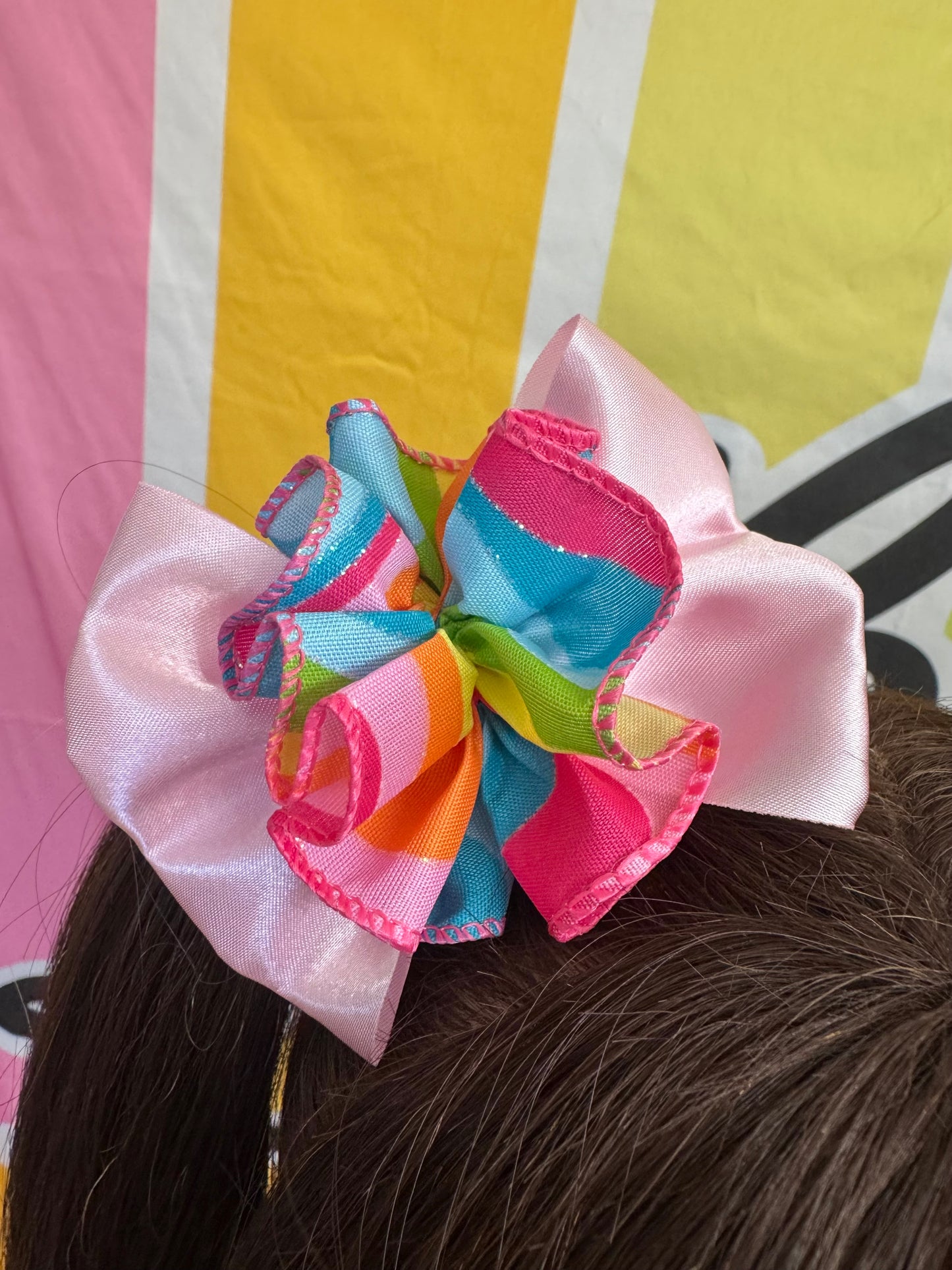 3.5” Pink Bow with 70s Ruffle Ball