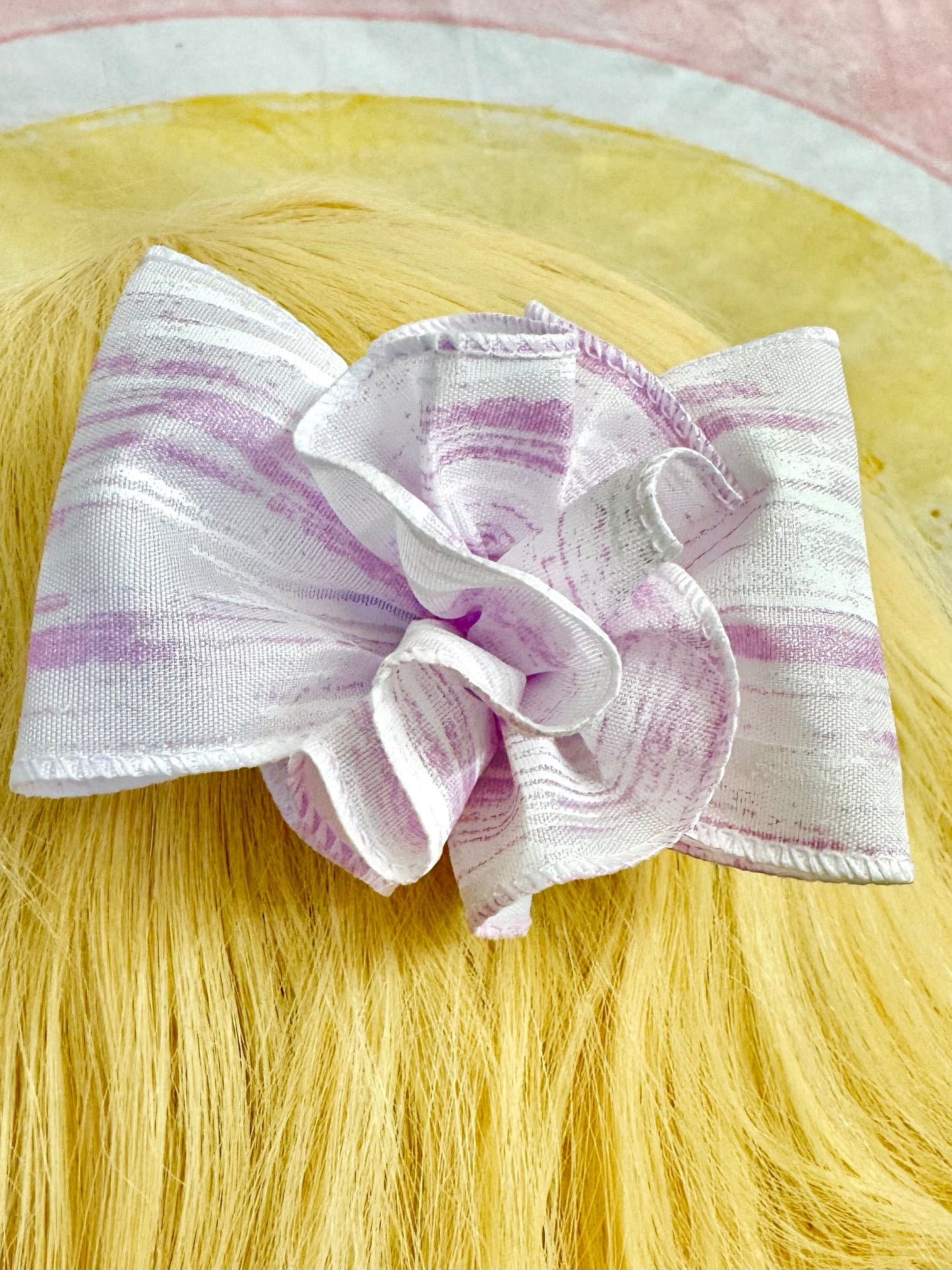 3.5” Purple Swirl Bow with Ruffle Ball