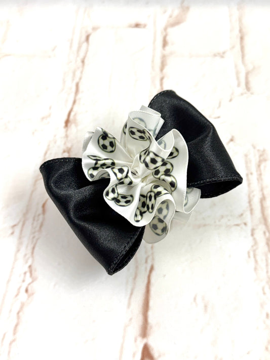3.5” Black Bow with Soccer Ruffle Ball
